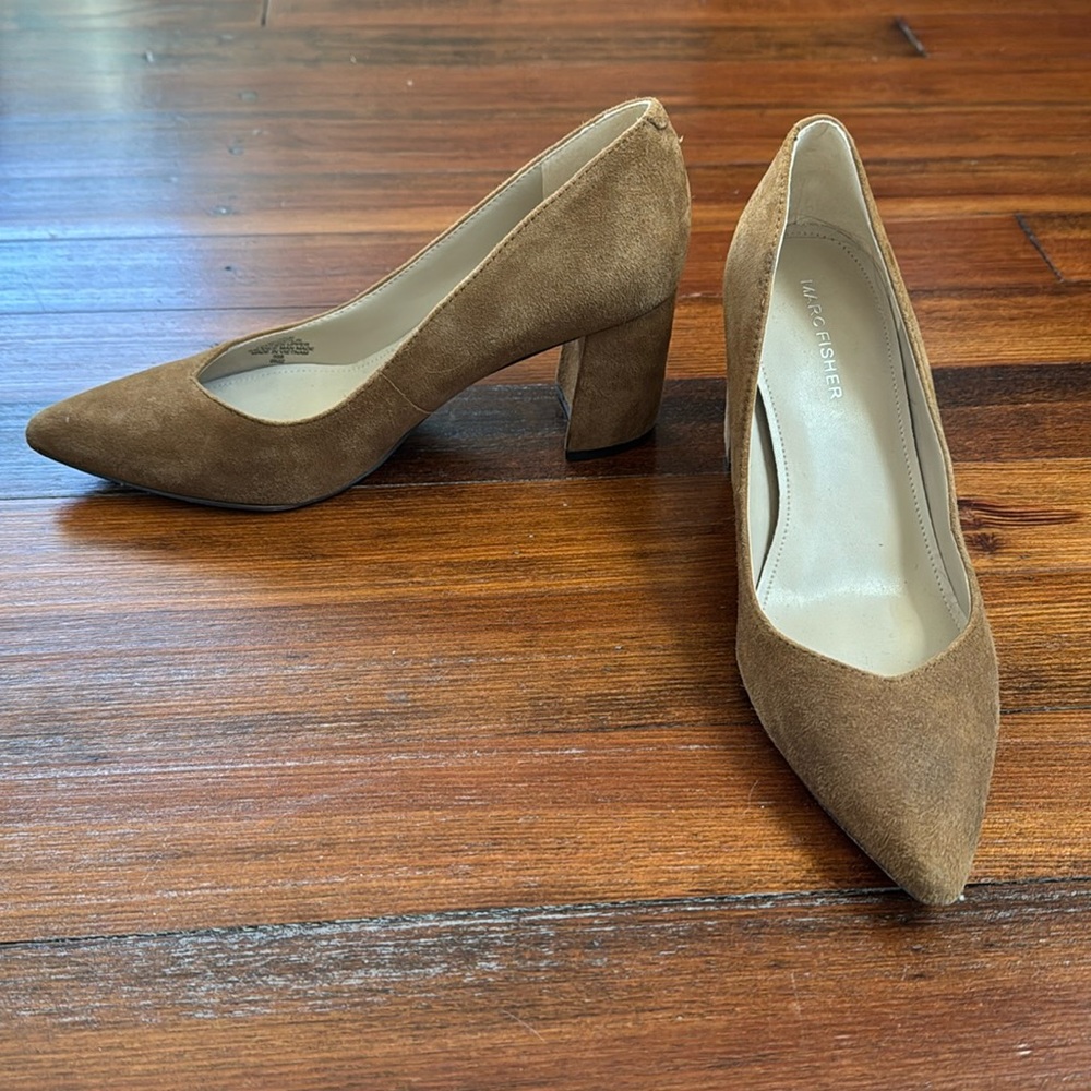 Marc Fisher camel suede pointy toe pumps